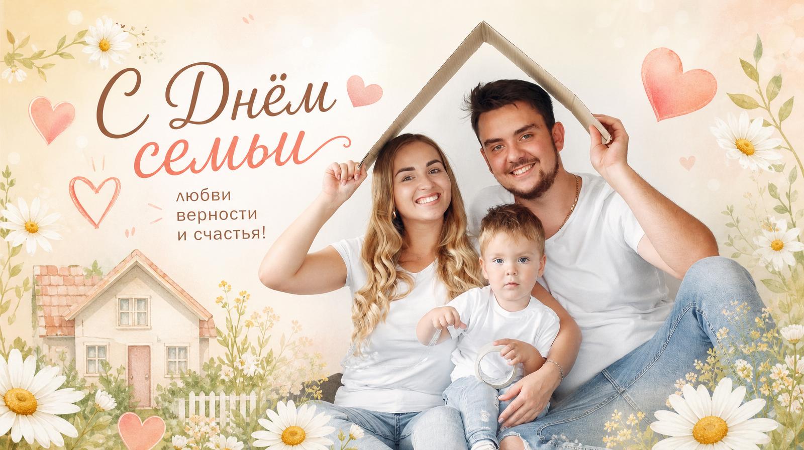 Открытка ко Дню семьи, любви и верности — мягкая и семейная