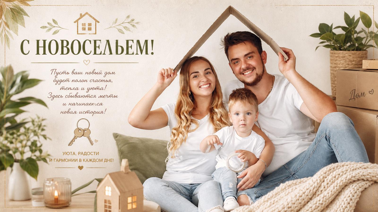 Открытка с новосельем — уют и тепло дома
