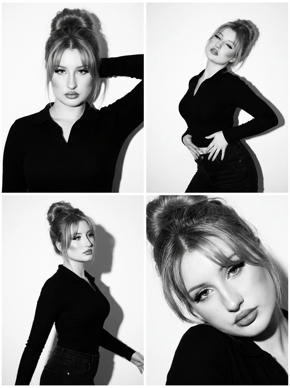 Создайте ч/б коллаж 90-х 2×2 в студийной эстетике ИИ