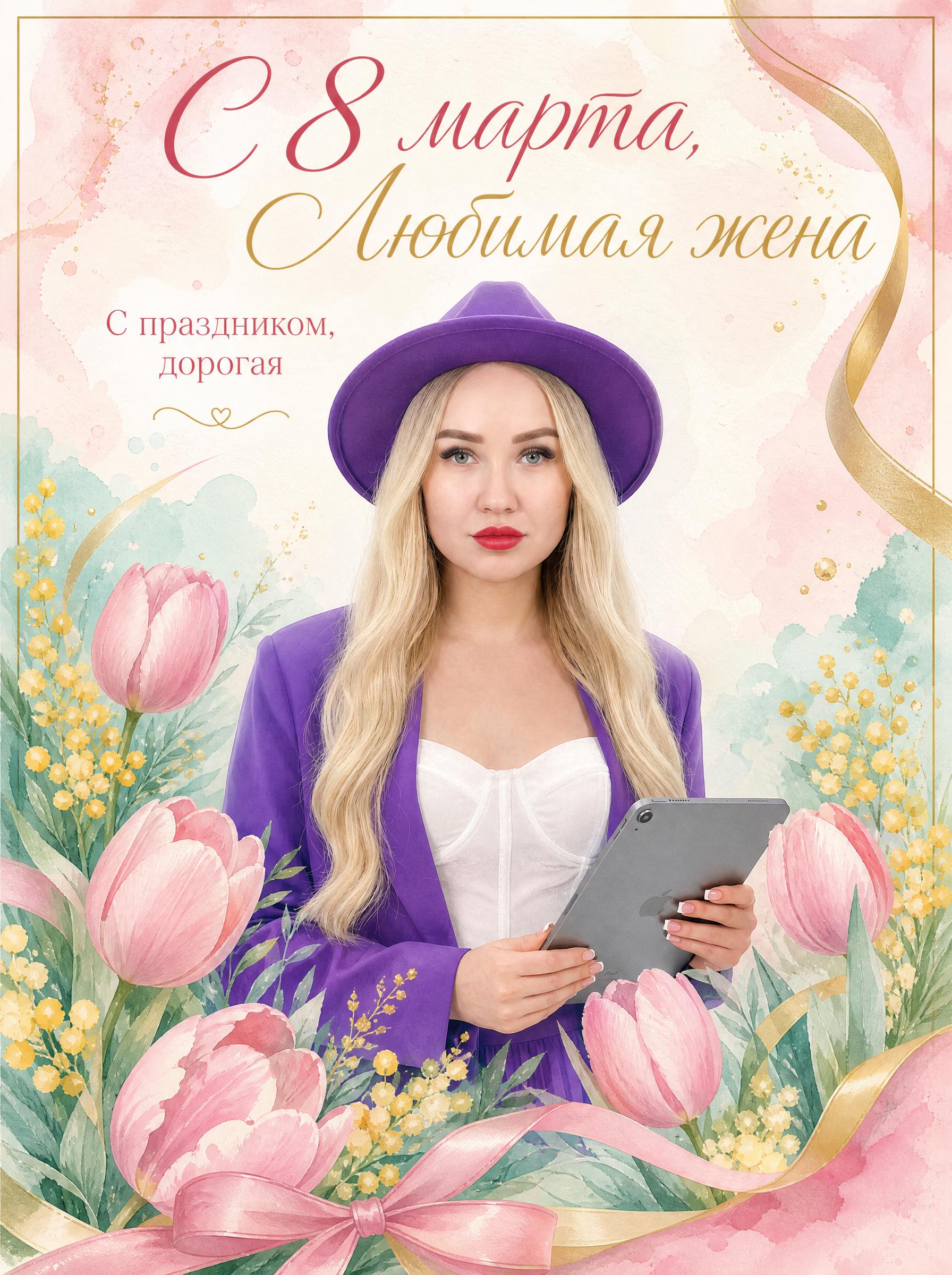 Открытка к 8 марта — нежная праздничная карточка