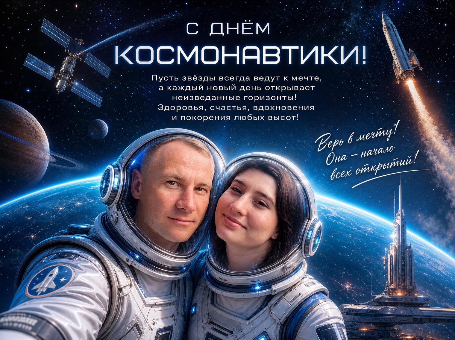 Открытка ко Дню космонавтики — космическая тема