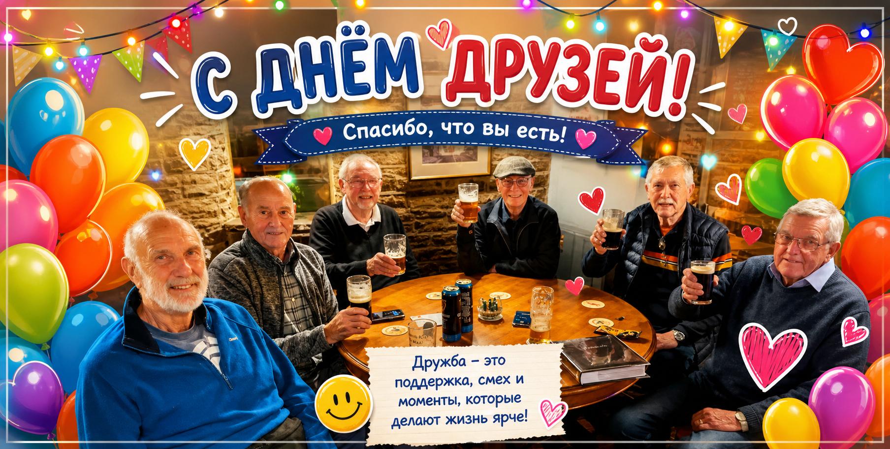 Открытка ко Дню друзей — яркое поздравление