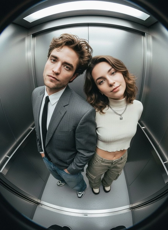 Создайте фото в лифте сверху: атмосферный y2k стиль с fisheye-эффектом