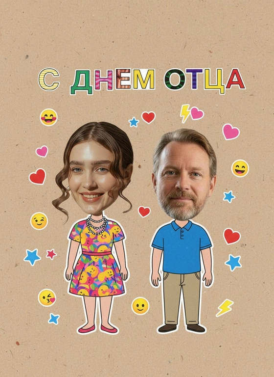 Открытка ко Дню отца с фото: создать смешной коллаж ИИ онлайн
