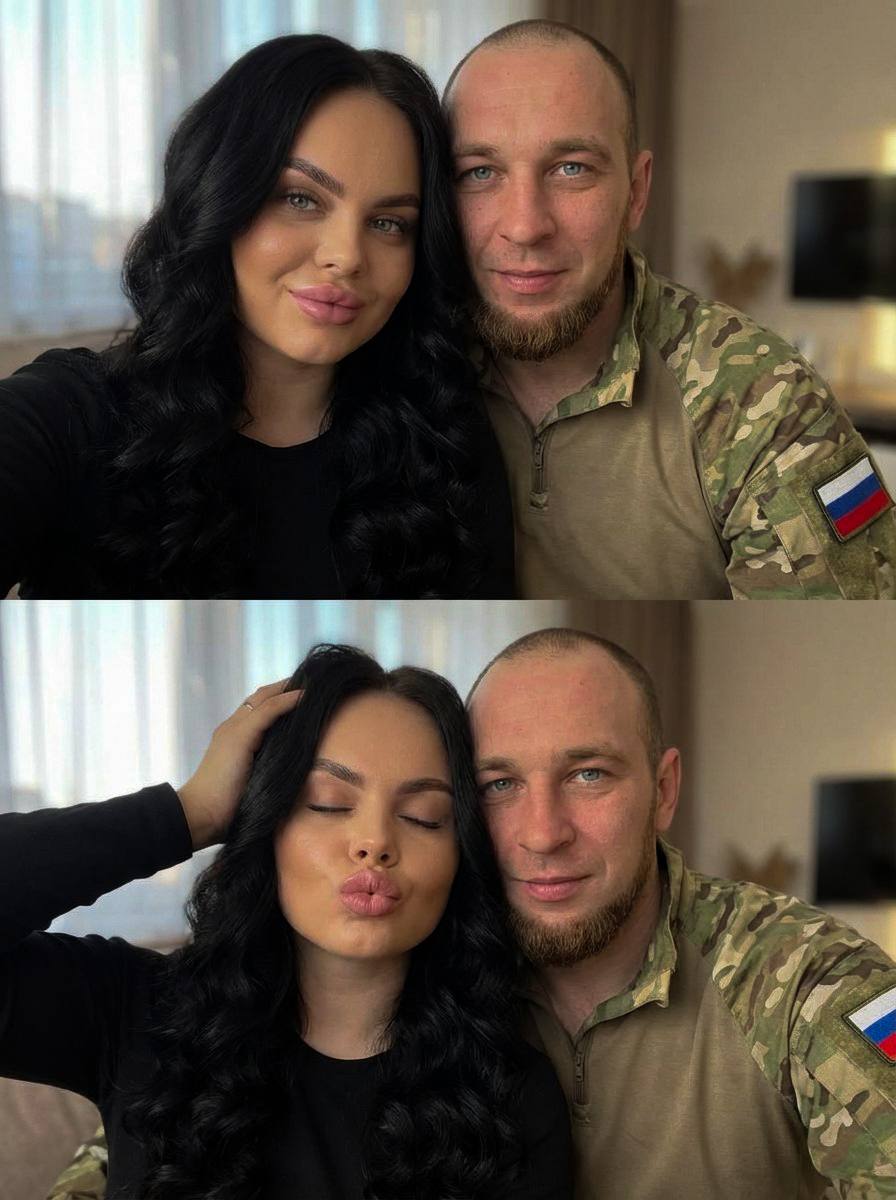 Крупный портрет пары в помещении, два кадр...