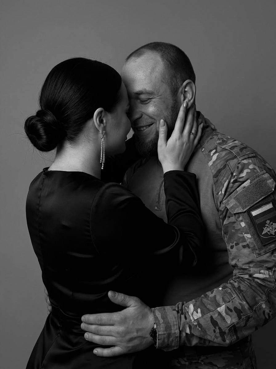 Чёрно-белая фотография Мужчина в военной ф...