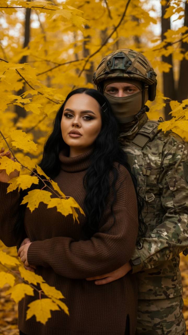 Создайте крупный план пары, стоящей в осен...