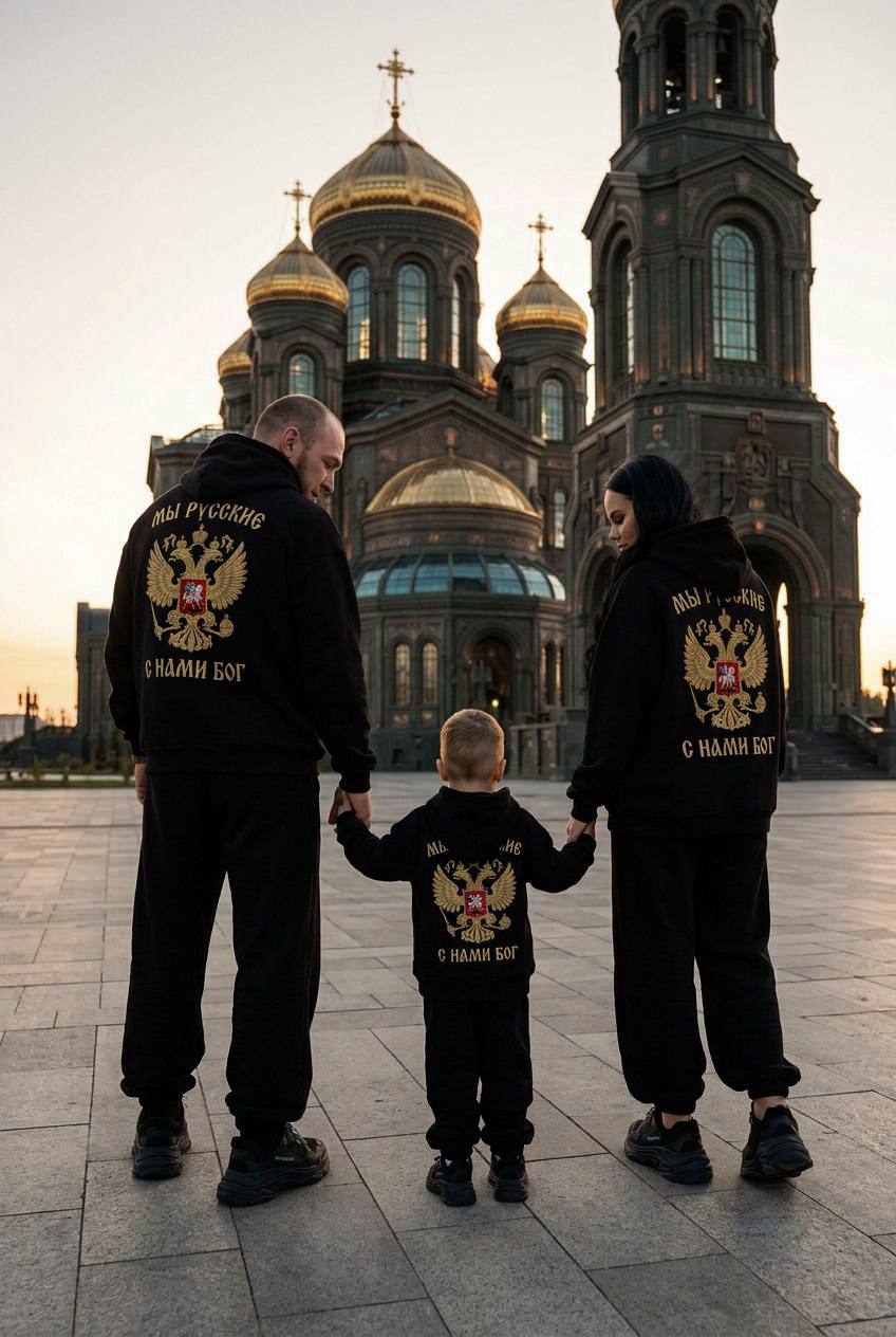 Фотография со спины: семья из трех человек...
