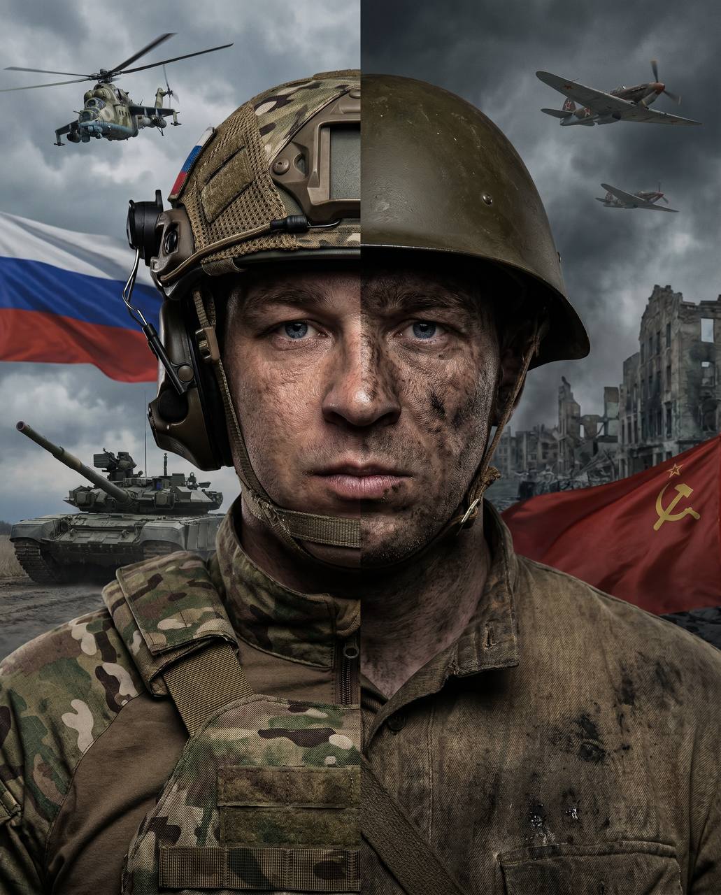 Драматичный коллаж, разделенный вертикальн...