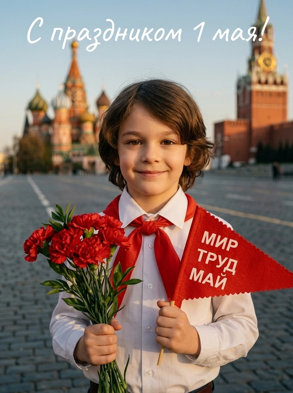 Создайте открытку на 1 мая «Мир, труд, май» с вашим фото