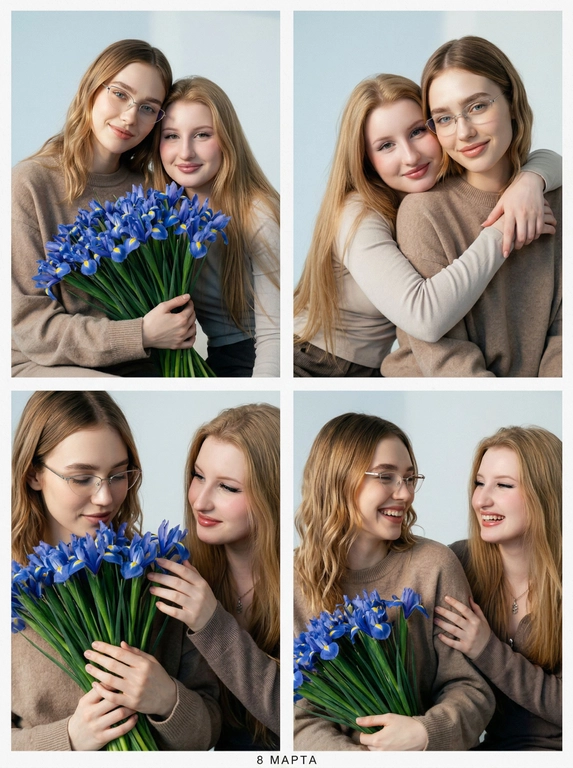 Создайте ИИ-фото в стиле семейной фотобудки 2×2