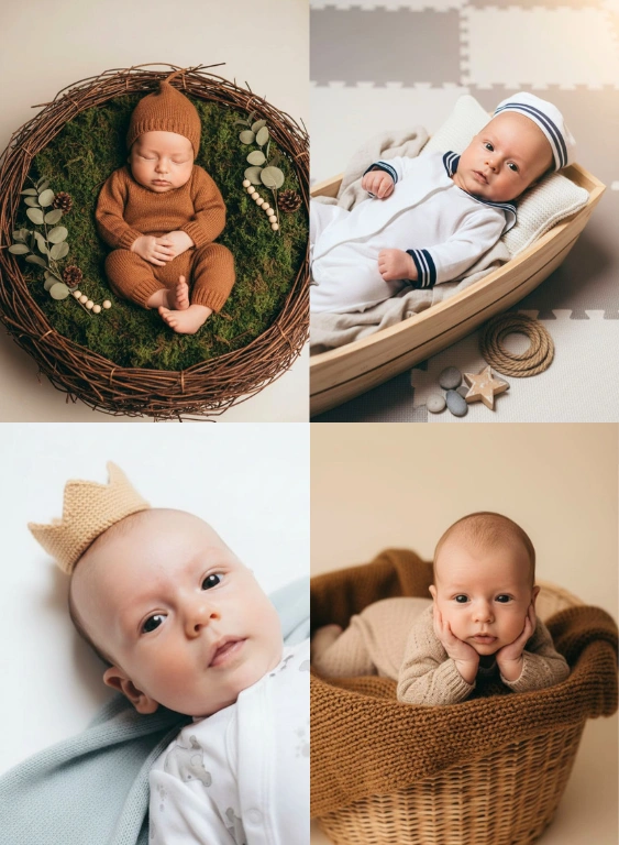 Создайте 12 newborn-фото для мальчика с ИИ