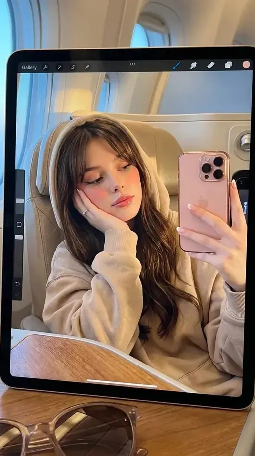 Отражение в iPad в самолете