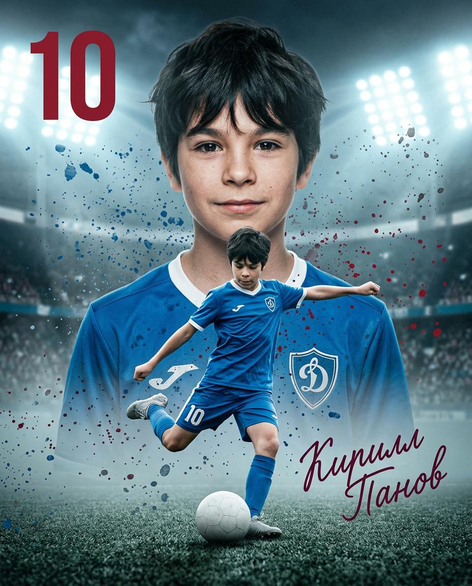 Кинематографичный спортивный постер для мальчика футболиста