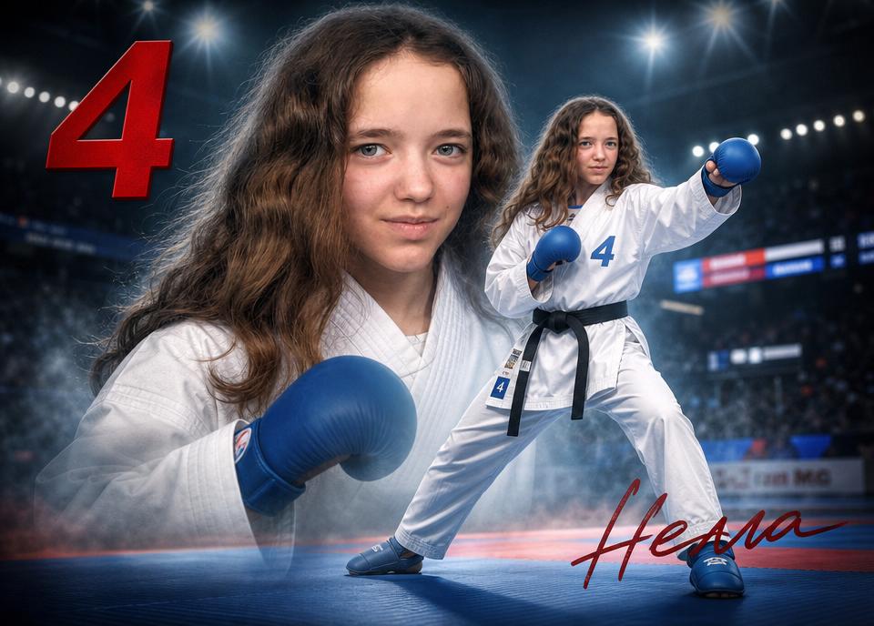 Кинематографичный спортивный постер для девочки каратистки