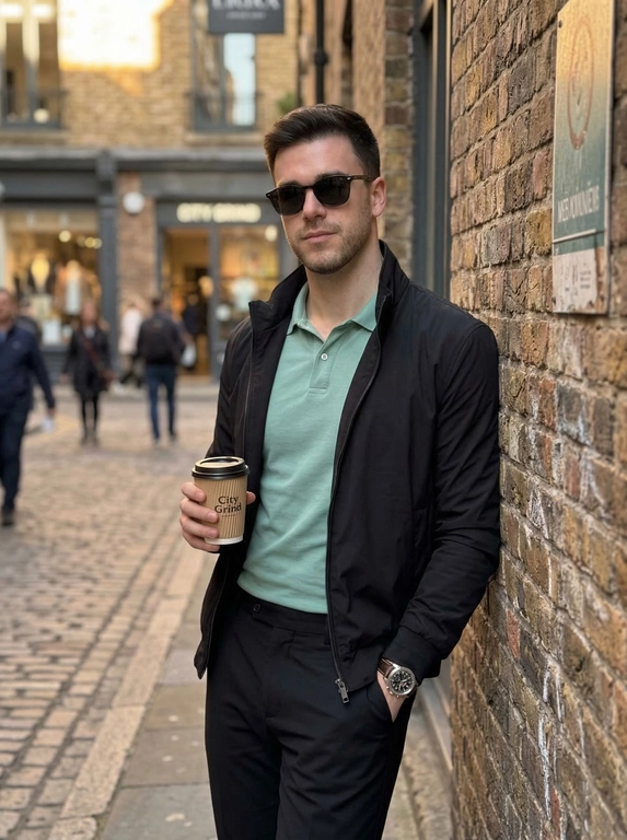 Создайте ИИ-фото уличного портрета с кофе Starbucks