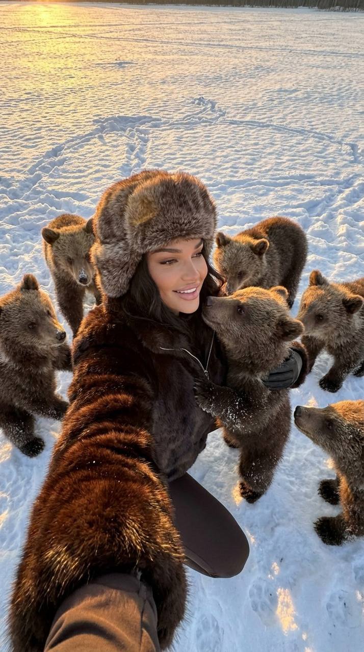Зимнее селфи с медвежатами