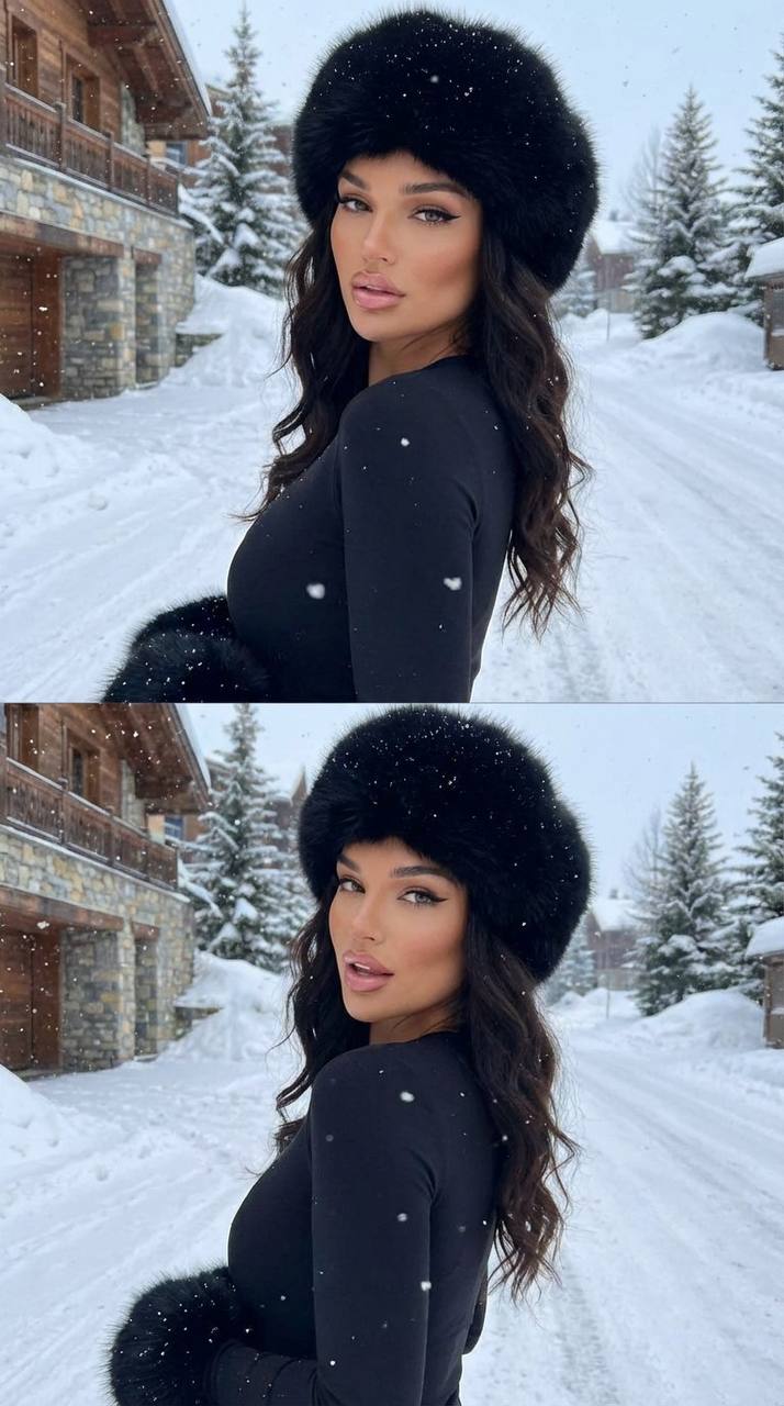 Зимний коллаж в меховой шапке