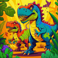 T-Rex Dinosaurs, crocodile, snake, 3 horned dinosaur funny together - MuffinCo