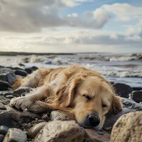 Calma Canina Con Sonidos Costeros - Gotas de lluvia para calmar a los perros & Asistentes a la playa & Banco del Océano