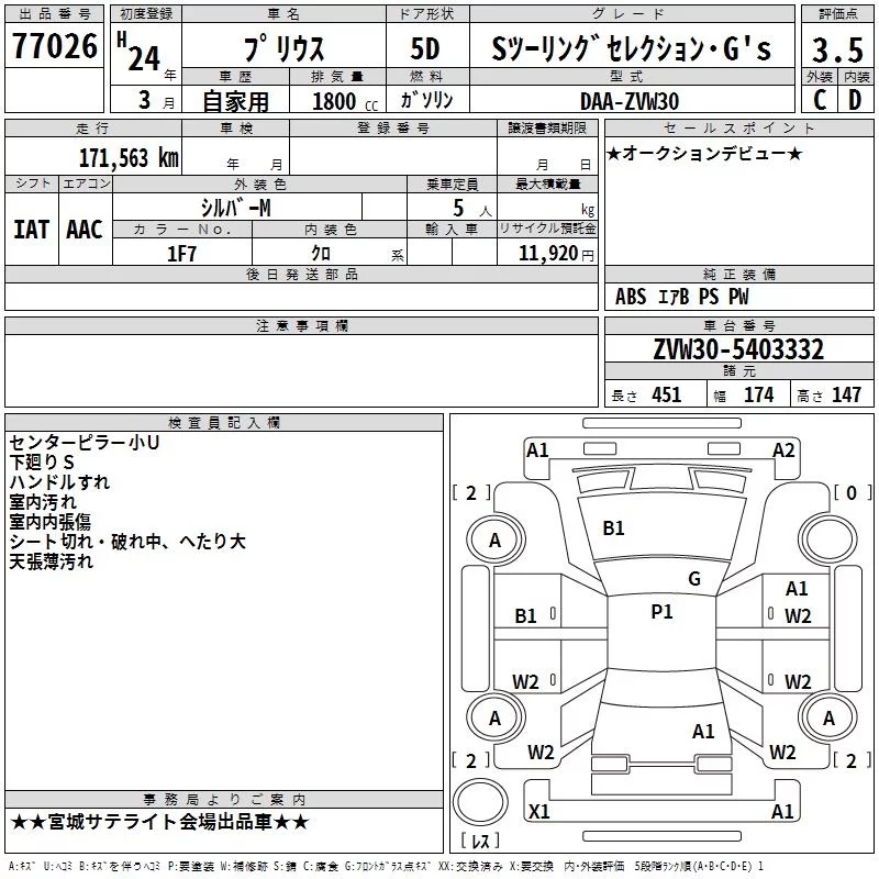 Toyota Prius Лот № 77026 2012