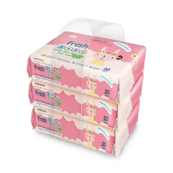 Watsons Fresh Baby 100 Eco-Friendly Soft Wipes 20s x 3packs. Оригинал