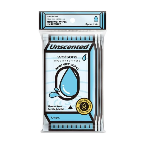 Watsons Mini Wet Wipes Unscented 8 sheets x 3 packs. Оригинал