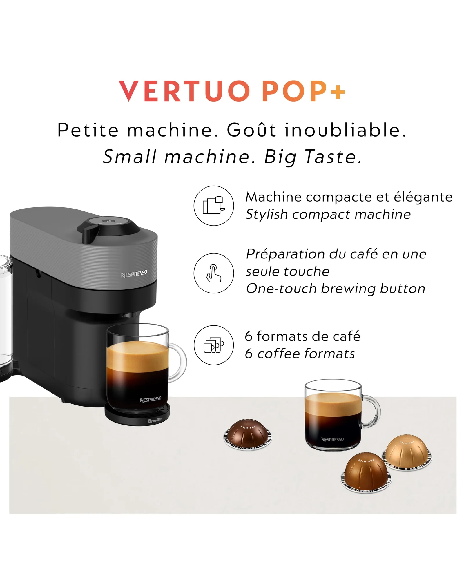 Кофемашина Nespresso Vertuo Pop+ Тёмно-серый Dark Grey — 7