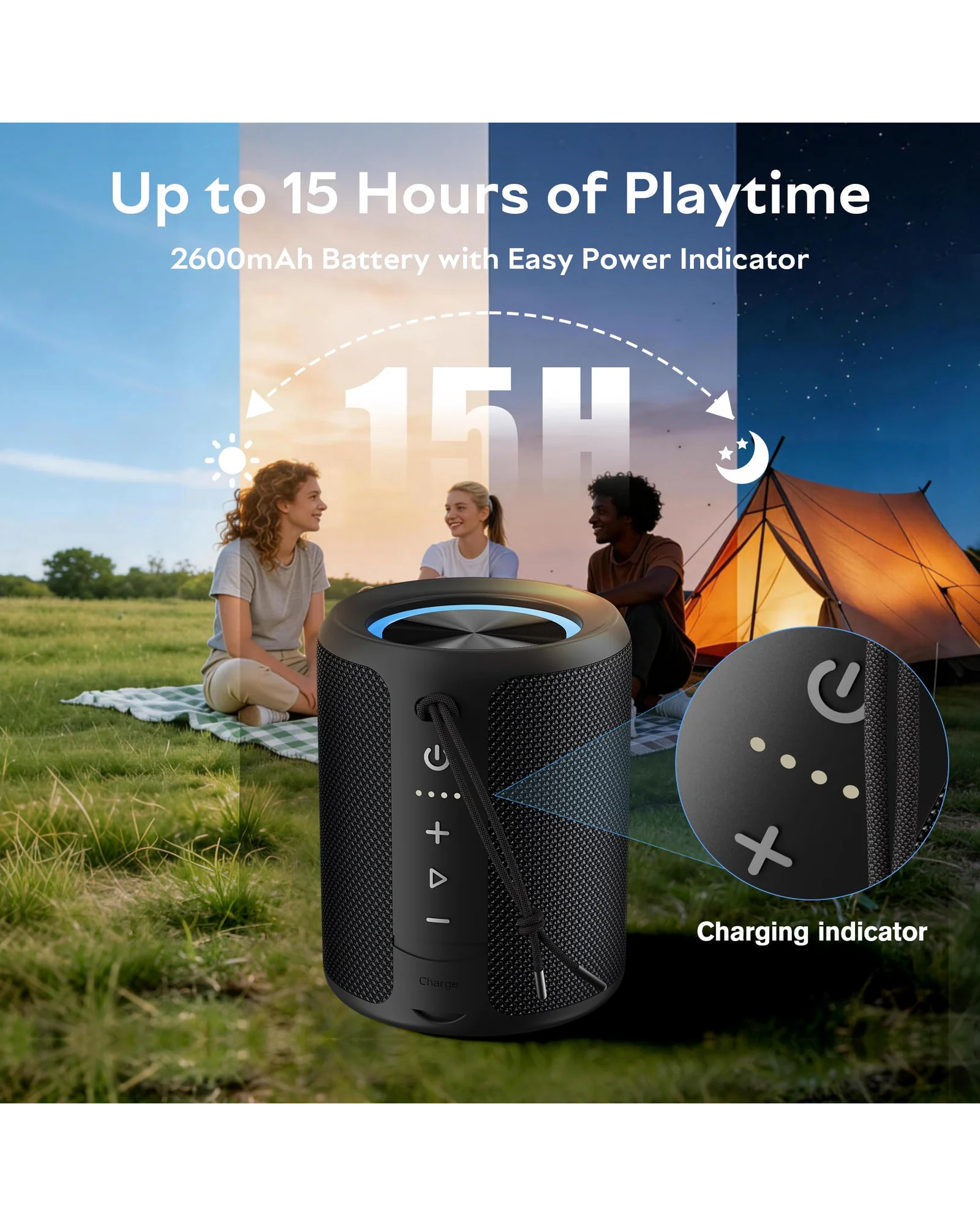 Portable Bluetooth Speaker IPX7 водонепроницаемая 20W с RGB подсветкой — 3