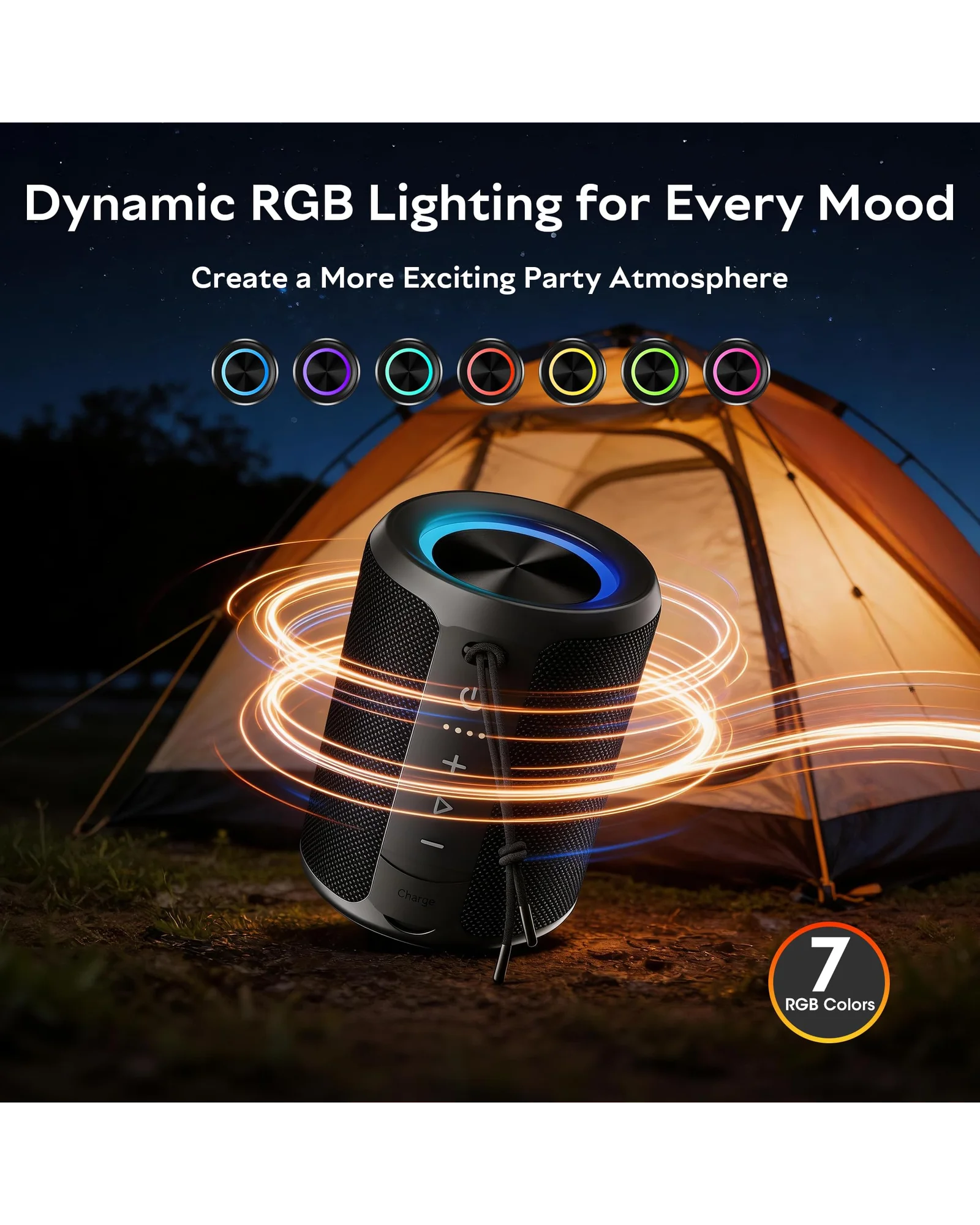 Portable Bluetooth Speaker IPX7 водонепроницаемая 20W с RGB подсветкой — 5