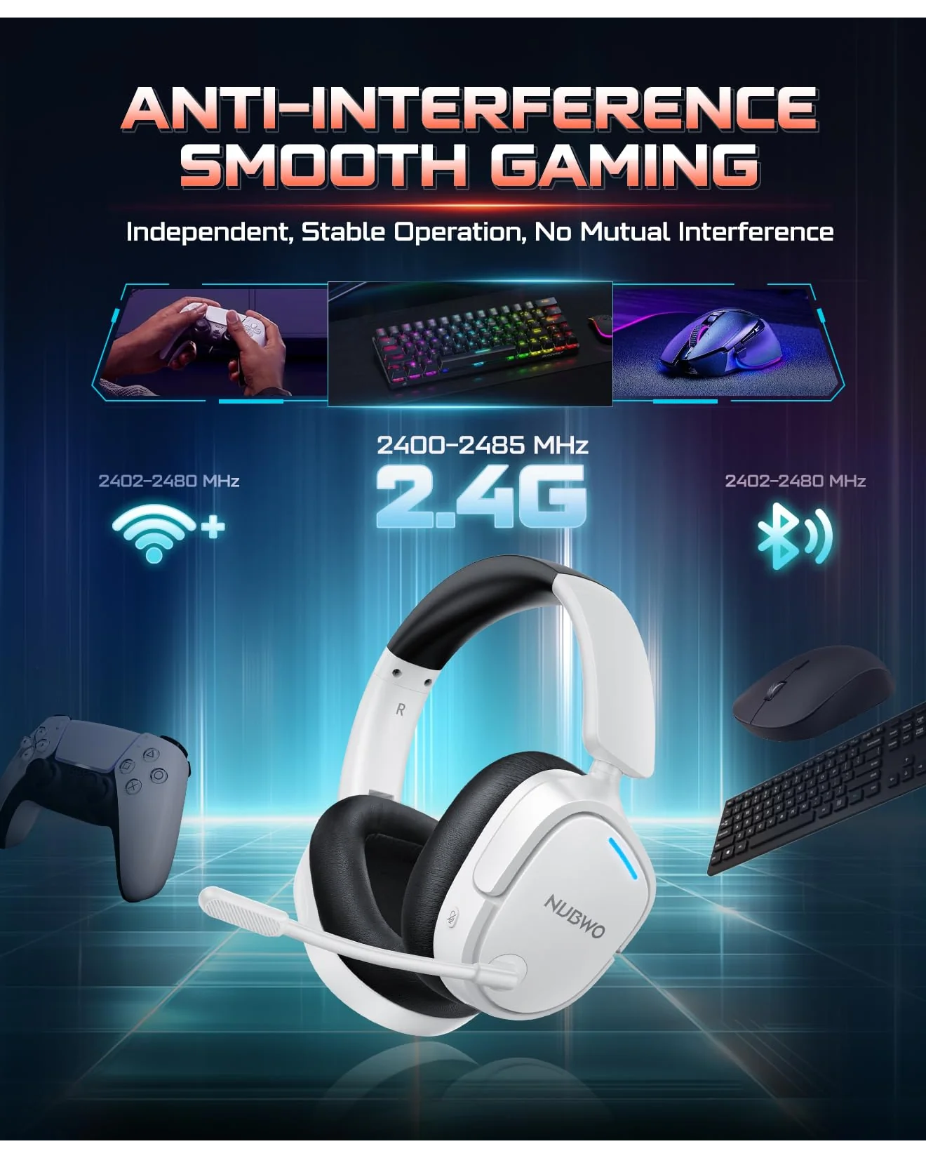 NUBWO HG04 игровые наушники PS5, 7.1 Surround, 80ч — 2