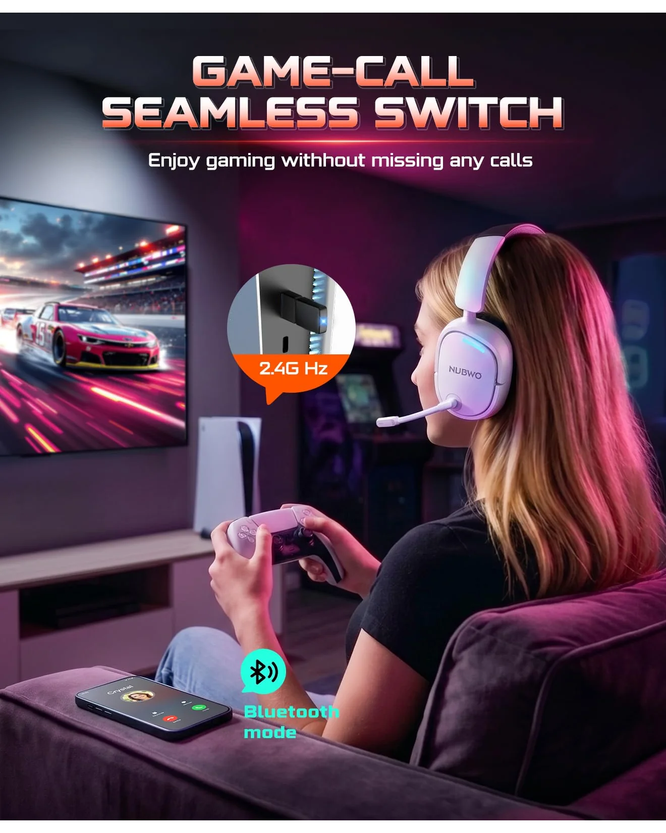 NUBWO HG04 игровые наушники PS5, 7.1 Surround, 80ч — 7