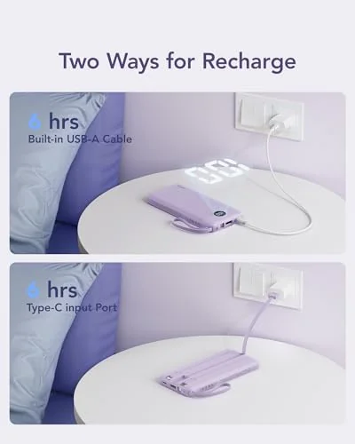 VRURC внешний аккумулятор 10000mAh Power Bank с встроенными кабелями — 3