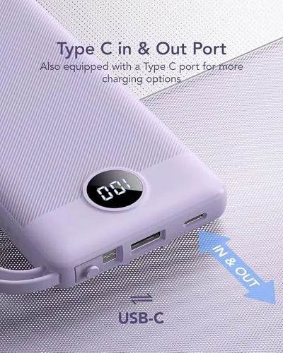 VRURC внешний аккумулятор 10000mAh Power Bank с встроенными кабелями — 7