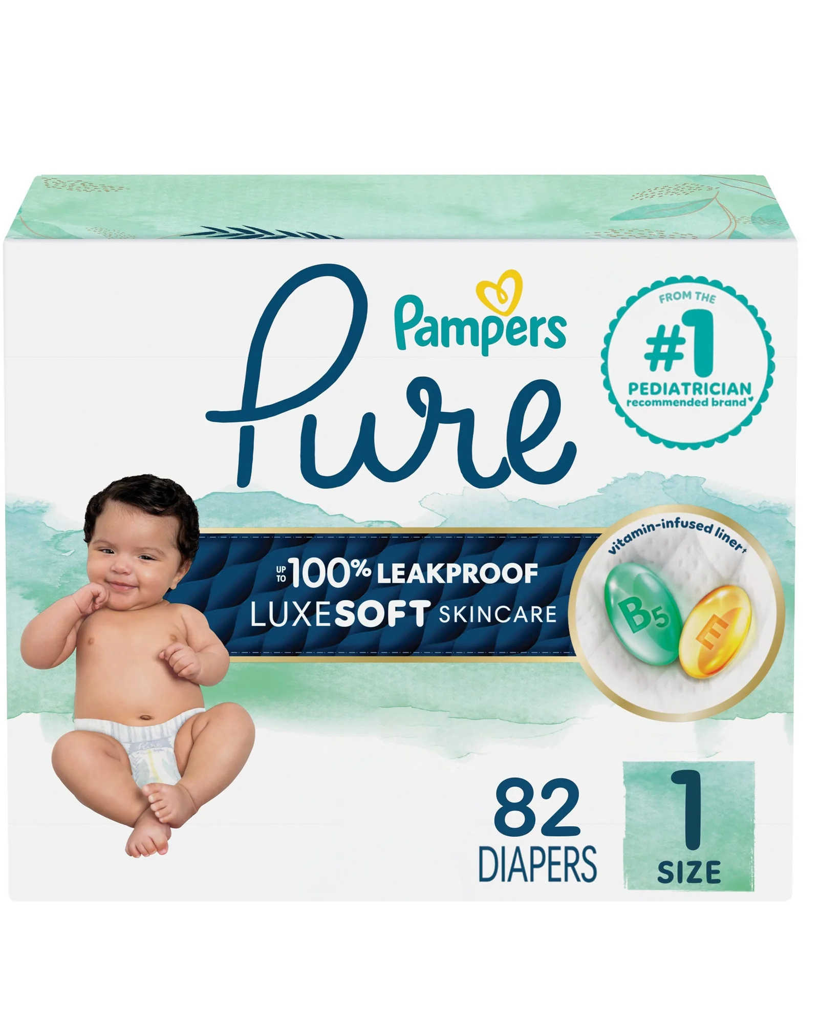 Pampers Pure подгузники размер 1 (8-14 фунтов) 82 штуки — мульти