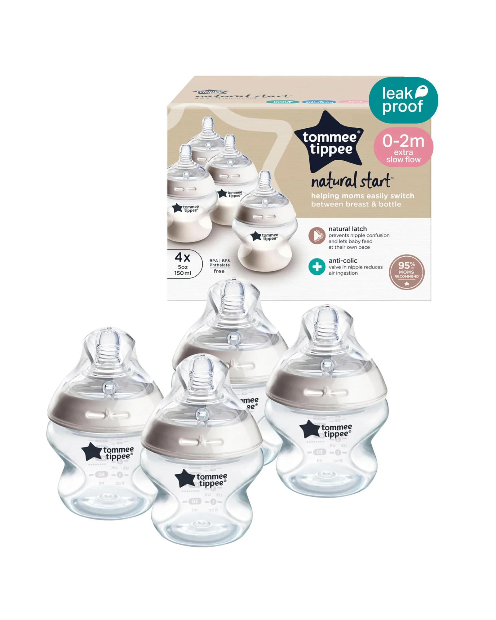 Tommee Tippee Natural Start Бутылочка 5 oz, антиколик, набор 4 штуки — 1