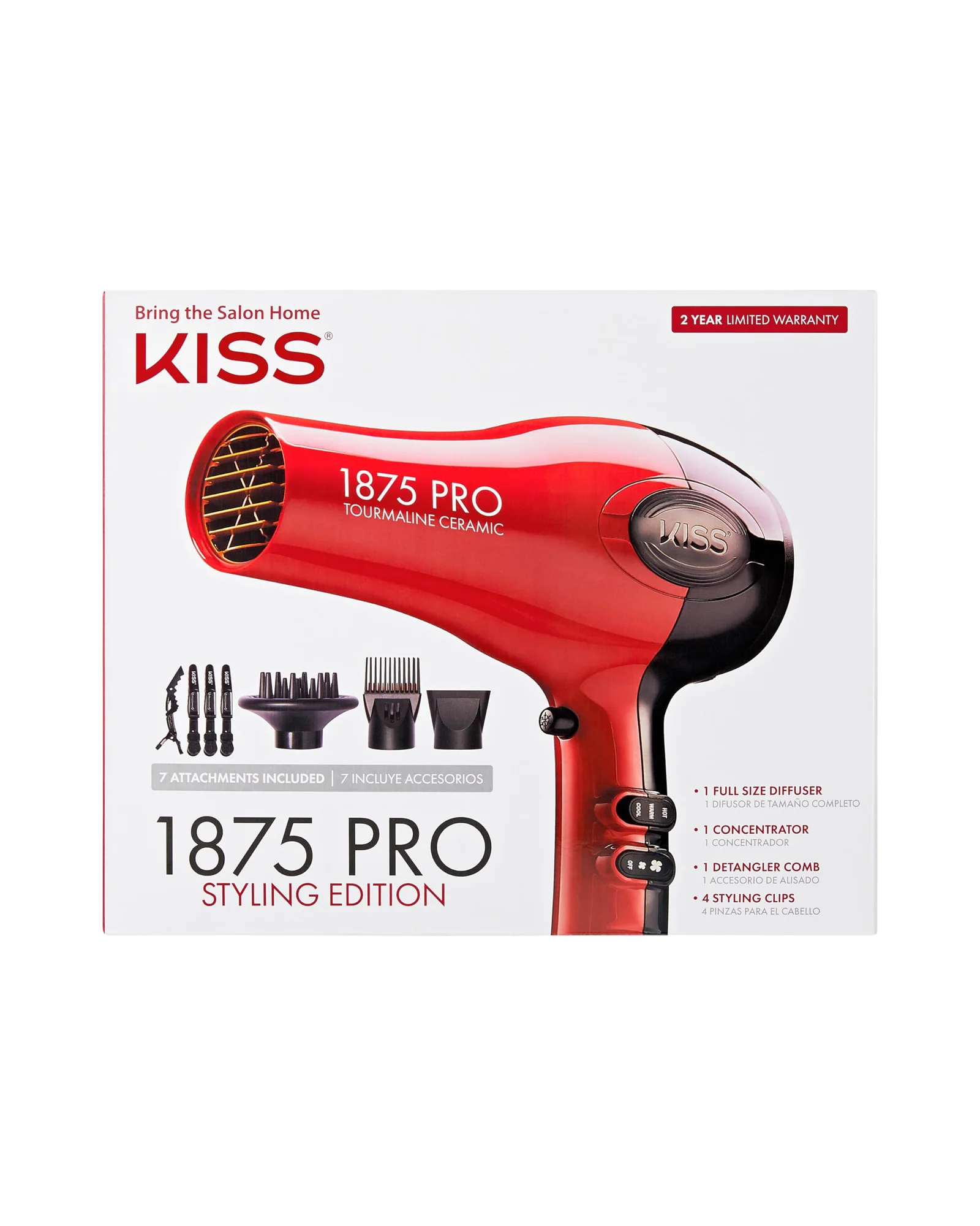 Kiss 1875 Watt Pro турмалиново-керамический фен для волос с 7 насадками — 1