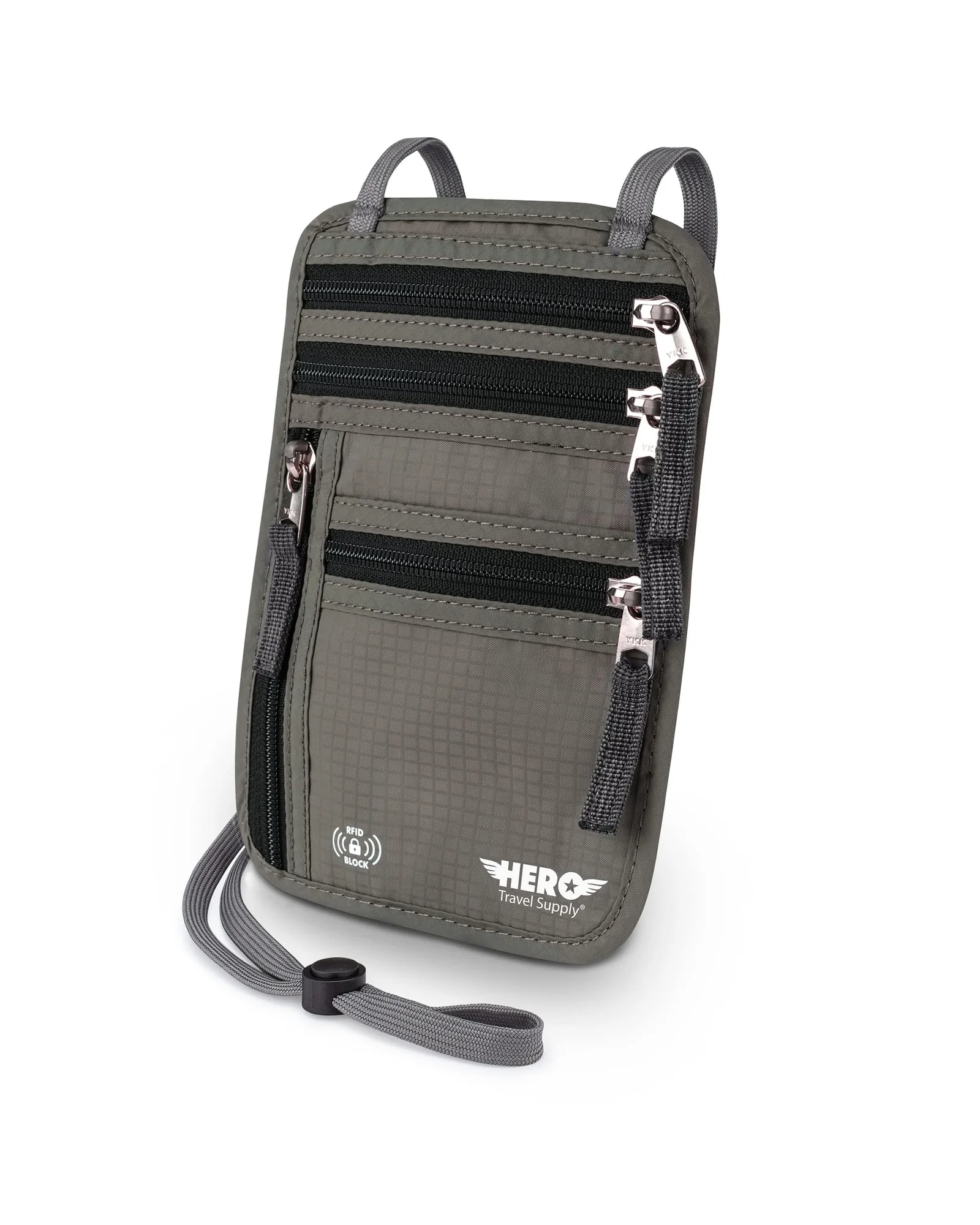 HERO Neck Wallet RFID Blocking Passport Holder Army Grey — 1