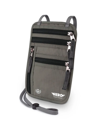 HERO Neck Wallet RFID Blocking Passport Holder Army Grey