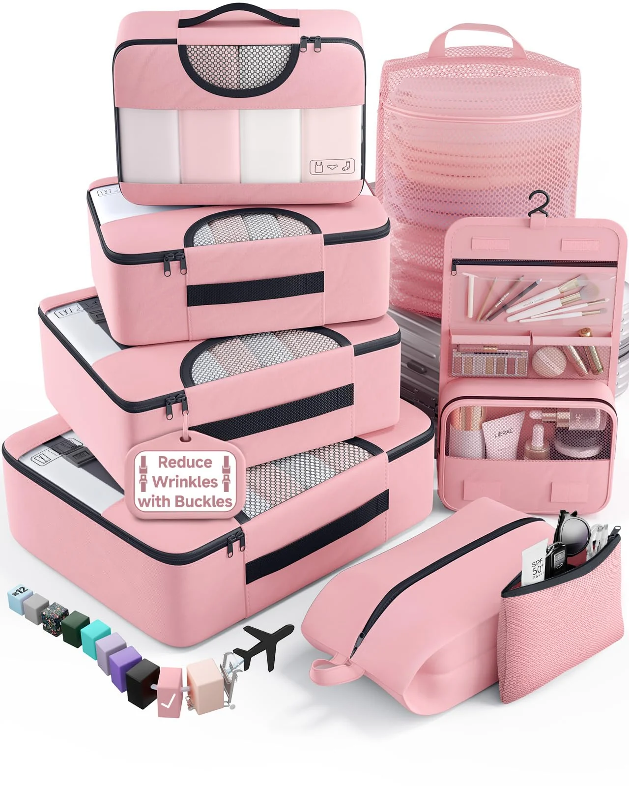 Veken 8 Set Packing Cubes for Travel Essentials — розовый