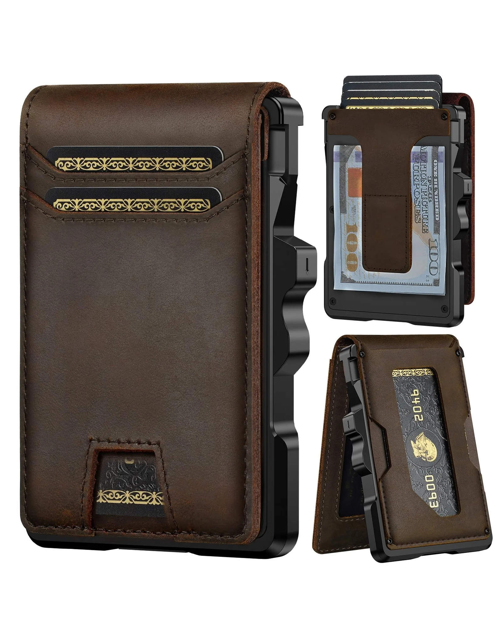 Furid Genuine Leather Wallet кошелёк с зажимом для денег минимalist RFID — 1