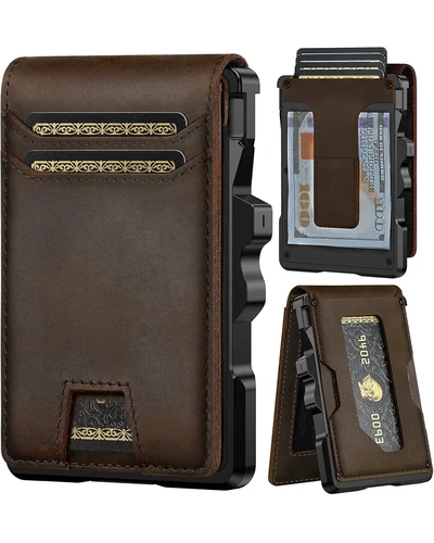 Furid Genuine Leather Wallet кошелёк с зажимом для денег минимalist RFID