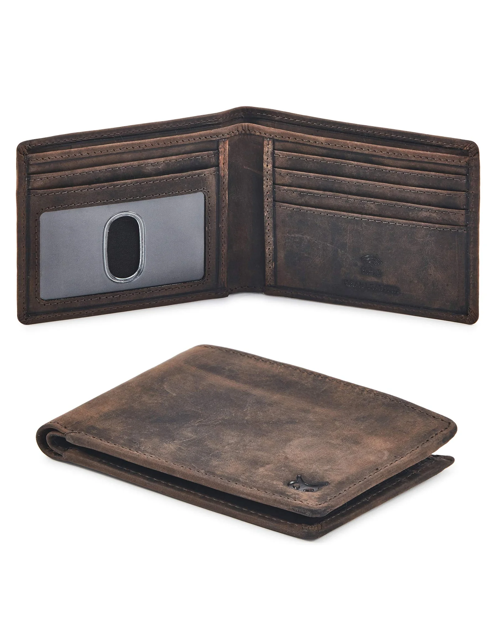Real Leather - мужской бифолд кошелек с защитой RFID тонкий цвет crazy horse — 1