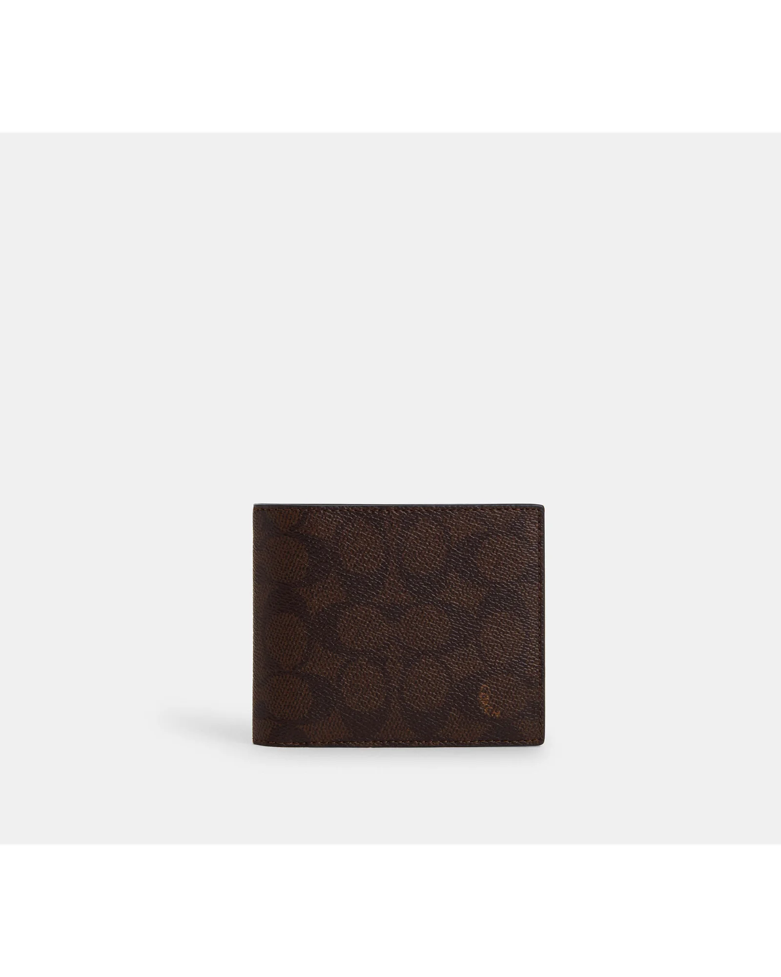Коричневый кошелёк Coach 3-In-1 с сигнатурным паттерном, вид спереди.