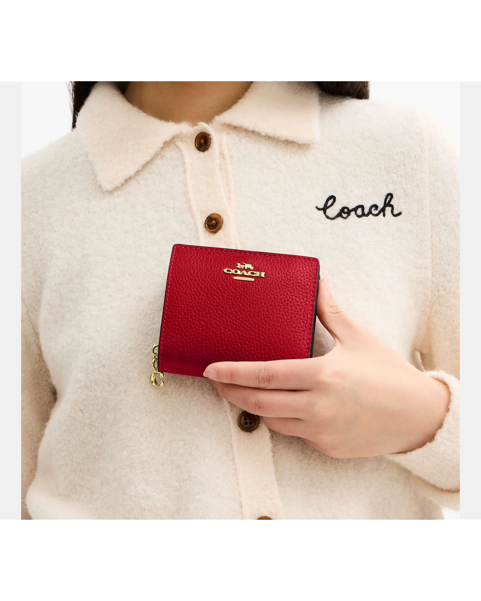 Кошелёк на кнопке Coach красный — 4