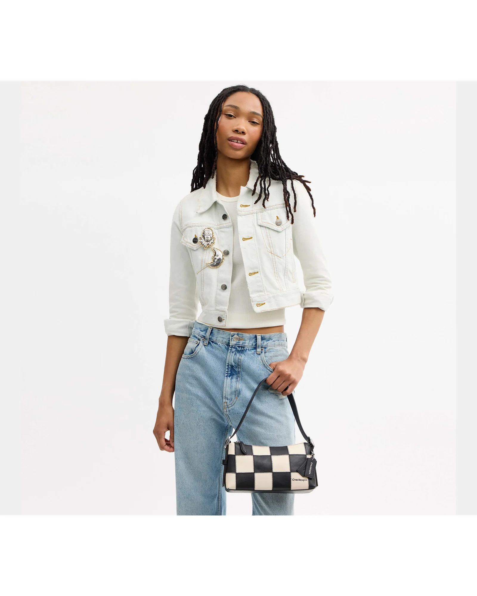 Компактная сумка на плечо Coach в шахматную клетку — 9