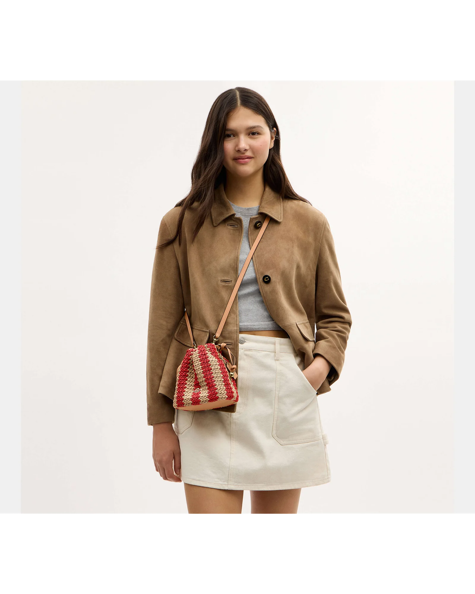 Мини-сумка Coach Faye на кулиске в полоску — 5