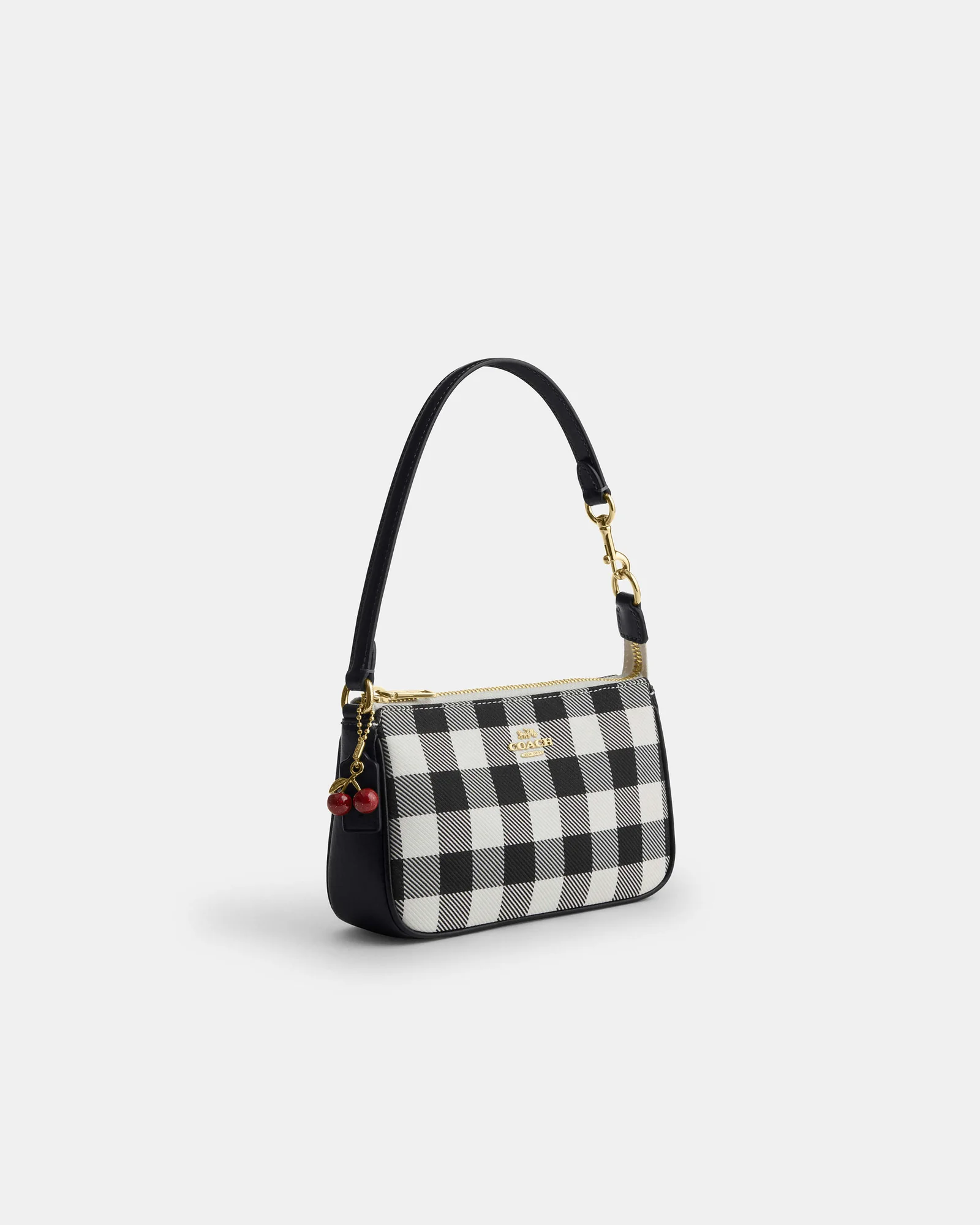 Мини-сумка Coach Nolita 19 с принтом гингем и брелоком — 2