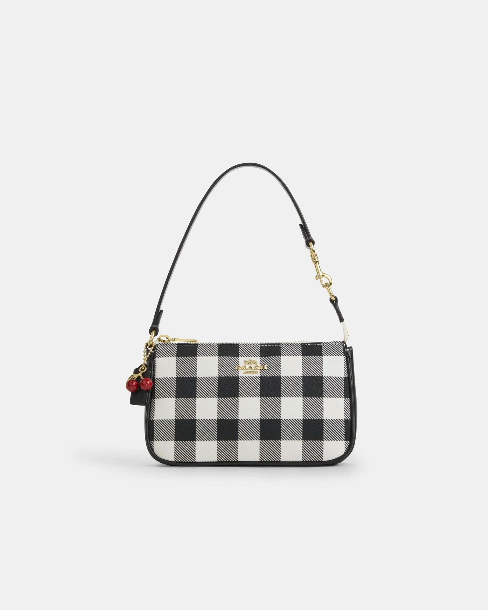 Мини-сумка Coach Nolita 19 с принтом гингем и брелоком — 15