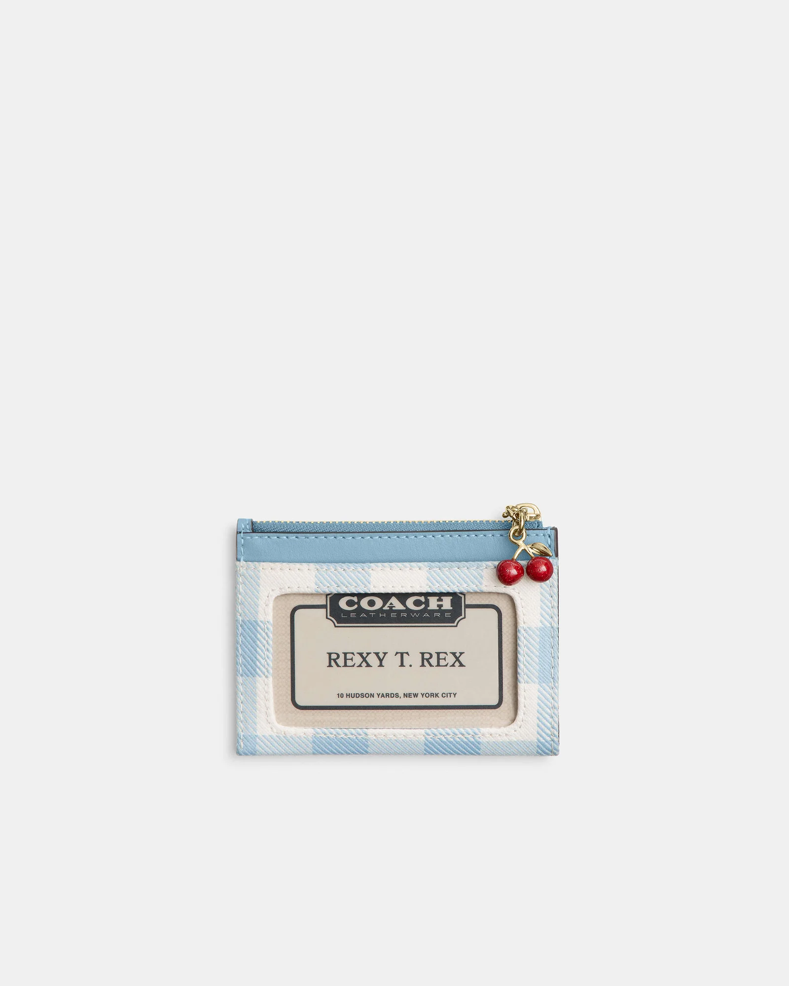 Мини-картхолдер Coach с принтом гингем и брелоком-вишенками — 2